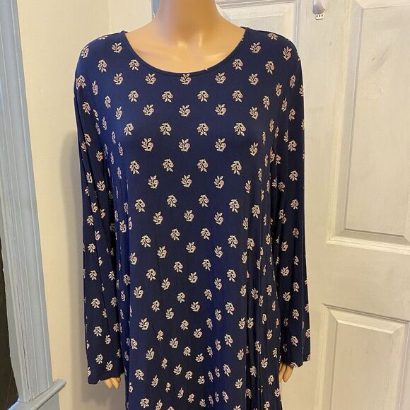 OLD NAVY Women’s Sz XL Navy Blue Floral Long Sleeve Swing Dress Stretch Relaxed - Picture 6 of 7